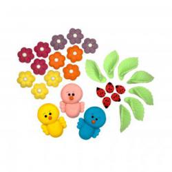 Figurki cukrowe kolorowe ptaszki, biedronki, kwiatki i ...