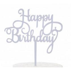 Topper akrylowy napis Happy Birthday (12 cm) srebrny - ...