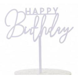 Topper akrylowy napis Happy Birthday (12 cm) biay - CL